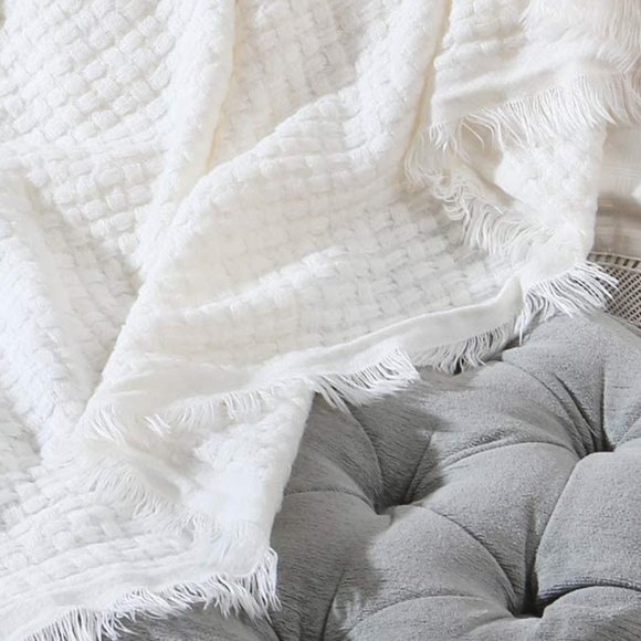 Pink Farmhouse Throw Knitted Throw Waffle Throw White - Picture 2 of 6